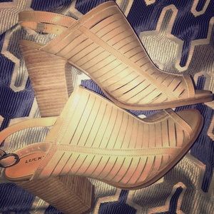 Lucky Brand Tan Open Toe Booties size 10